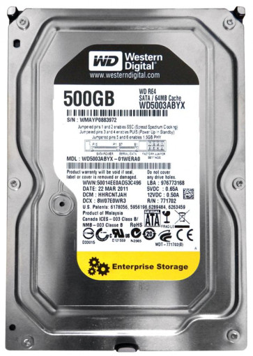 WD5003ABYX-01WERA0 - Western Digital RE4 500GB 7200RPM SATA 3GB/s 64MB Cache 3.5-inch Internal Hard Disk Drive