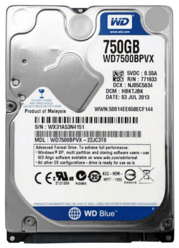 WD7500BPVX - Western Digital Blue 750GB 5400RPM SATA 6GB/s 8MB Cache 2.5-inch 9.5mm Hard Drive
